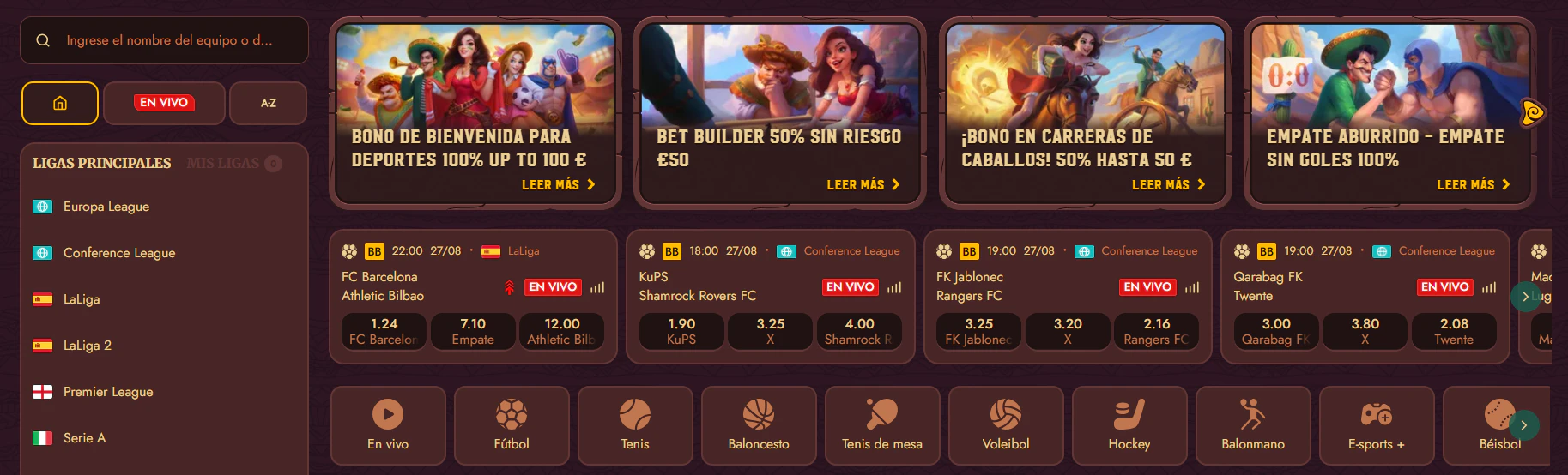 Apuestas en deportes, eSports y competiciones disponibles en 5 Gringos Casino